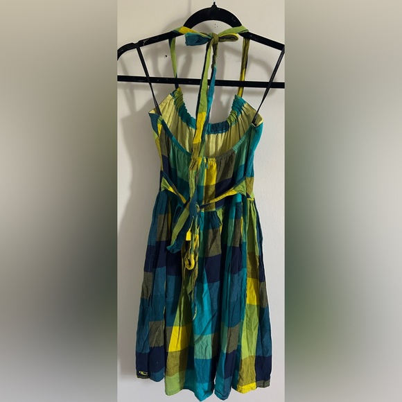O’Neill Green Blue Plaid Y2K Halter Mini Dress Size M - Picture 3 of 9